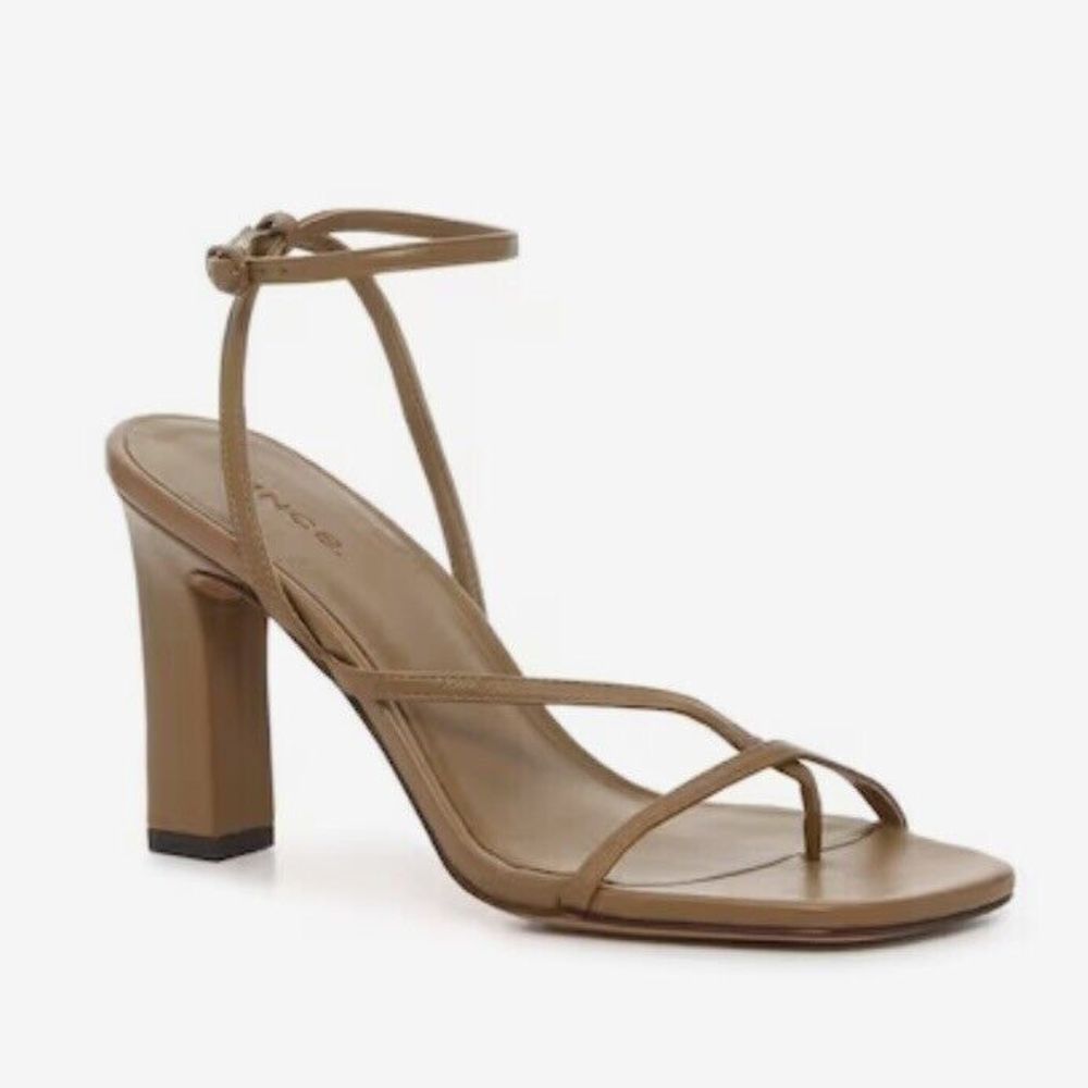 Vince Qiana Heels Camel Brown Strappy Sandal Open Toe Leather Block - Size 7